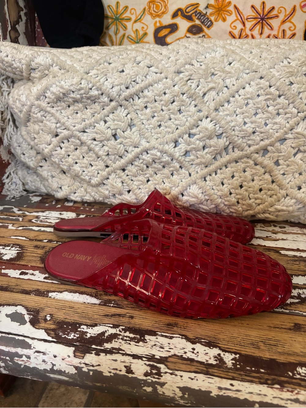 Old Navy Red Woven Jelly Slip-On Mules